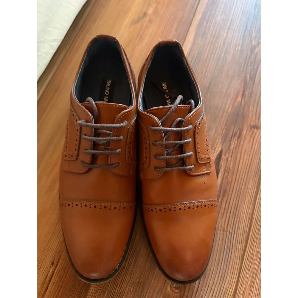 Bruno Marc Kids Prince_K1 Tan Brogue Cap Toe Oxford Dress Shoes Size 4